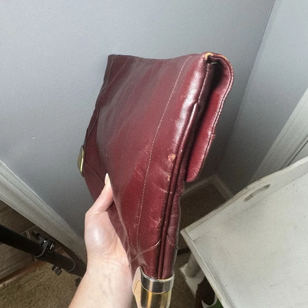 Lou Taylor Purse‎ Red Handbag Messenger Leather VTG Pop Up Hinged Mirror Italy